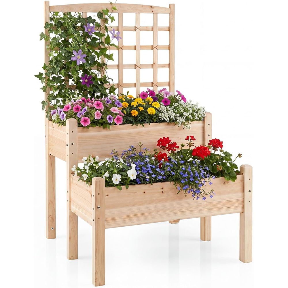 Raised Bed Planter Box - حوض زراعة مرتفع مع سياج شبكي،
