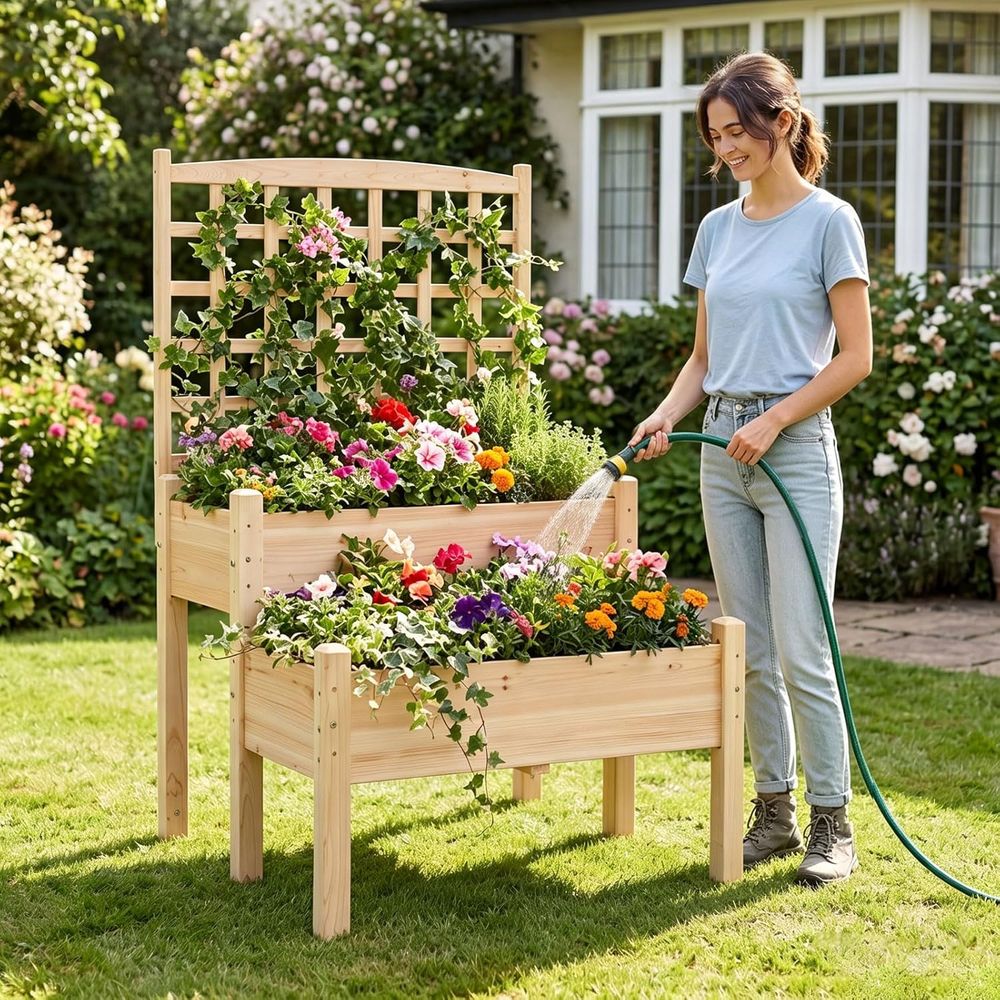 حوض زراعة مرتفع مع سياج شبكي،  - مراجعة Raised Bed Planter Box وسعره